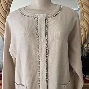 Sioni Embellished Winter White Sweater Size Large